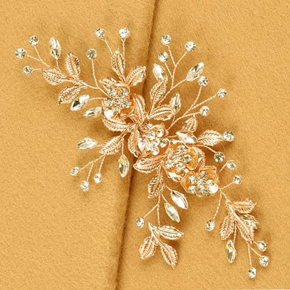 Bridal Hair Accessories Bright Gold Handmade Rhinestone Wedding Hair Duckbilled Clip for Brides, Wedding Head Pieces for Women and Bridesmaids Flower Girls - color: Bright KC Gold