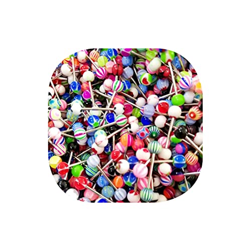 FORUBUS Colorful Tongue Rings Nipple Rings for Women Body Piercing Jewelry 14G 16mm Pierced Barbells Body Jewelry 50Pcs/30Pcs/20Pcs Pack - color: B-20Pcs stainless steel