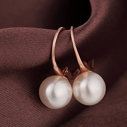 Pearl Earrings for Women Pearl Leverback Earrings 925 Sterling Silver - color: B3-rose