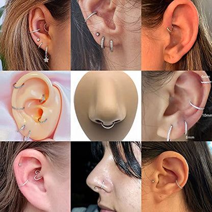 FUNLMO 20G 18G 16G 12G Nose Ring Hoop Conch Rook Daith Helix Tragus Piercing Jewelry 316L Surgical Steel Cartilage Earring Conch Hoop Earring Septum Jewelry Belly Lip Ring 5mm to 14mm - color: Gold-Clear CZ, 1pc