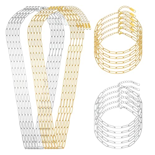 Swyabi 20 PCS Paperclip Necklace Bracelet Chains Bulk for Jewelry Making | 18K Stainless Steel, Gold Plated, Silver, with Extender, No Fade, No Rust, Adjustable, for Men Women DIY - color: 4x12mm Gold Silver