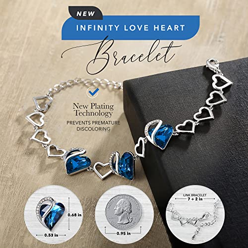 Leafael Infinity Love Heart Gift Bracelet for Women, Birthstone or Healing Stone Crystal, Silver Tone Birthday Jewelry for Her, Mom, and Wife, 7-inch Chain and 2-inch Extender - color: 09a-September-Bermuda Sapphire Blue
