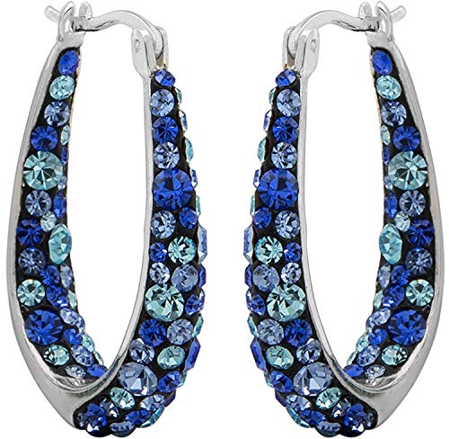 Savlano 14K White Gold Plated Inside Out Crystal Hoop Earrings For Women Comes With Savlano Gift Box - color: Blue