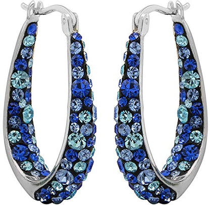 Savlano 14K White Gold Plated Inside Out Crystal Hoop Earrings For Women Comes With Savlano Gift Box - color: Blue