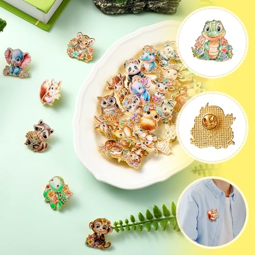 30/60 Pcs Cute Enamel Pins Bulk Plant Flower Animal Halloween Gothic Fall Pumpkin Cartoon Lapel Pin Brooches Jewelry Gift for Backpack Clothes Hats Accessories - style: Animal