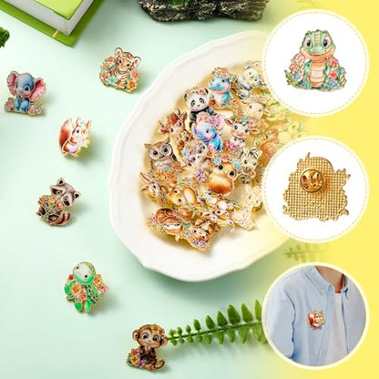 30/60 Pcs Cute Enamel Pins Bulk Plant Flower Animal Halloween Gothic Fall Pumpkin Cartoon Lapel Pin Brooches Jewelry Gift for Backpack Clothes Hats Accessories - style: Animal