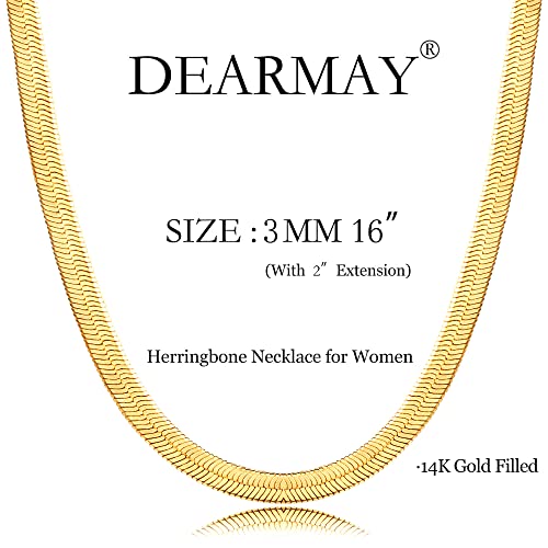 DEARMAY 14K Gold Plated Herringbone Necklaces for Women, Dainty Gold Snake Choker Chain Non Tarnish Trendy Simple Thin & Chunky Options Neckalce 1.5/3/5/6/8mm Chain Jewelry for Gifts - color: 3MM 16"-GD Herringbone Necklace