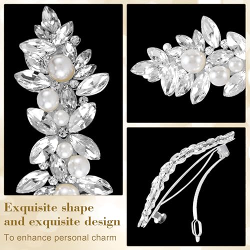 Joez Wonderful 2 Pcs Rhinestone Hair Clips, Silver Bridal Hair Accessories for Women, Sparkly Crystal Hair Pins, Fancy Flower Hair Barrettes for Wedding, Bride (Pearl) - color: Pearl (2pcs)