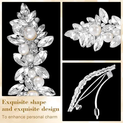 Joez Wonderful 2 Pcs Rhinestone Hair Clips, Silver Bridal Hair Accessories for Women, Sparkly Crystal Hair Pins, Fancy Flower Hair Barrettes for Wedding, Bride (Pearl) - color: Pearl (2pcs)