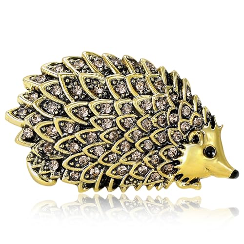 Rhinestone Hedgehog Brooch Pin For Men and Women Unisex Vintage Animal Lapel Pin Cute Cool Metal Textured Statement Clothing Bag Hat Accessory - color: Gold