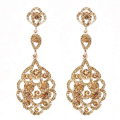 Wedding Teardrop Dangle Earrings Crystal Rhinestone Beaded Chandelier Earrings for Brides Gold - color: A-champagne
