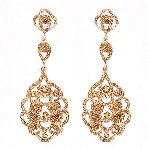 Wedding Teardrop Dangle Earrings Crystal Rhinestone Beaded Chandelier Earrings for Brides Gold - color: A-champagne