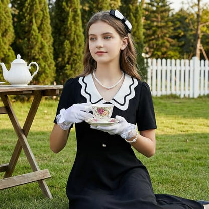 Marrywindix 4 Pcs Pearl Necklace Set Tea Party Gloves Pearl Necklace Bracelet Earring for Wedding Christmas Party Cosplay Accessories