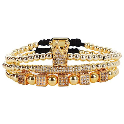 Mens Bracelet Beaded Bracelets Micro Pave Zircon Bracelets for Men Women Bracelets for Men Stainless Steel Cuff Bangle - color: F-gold