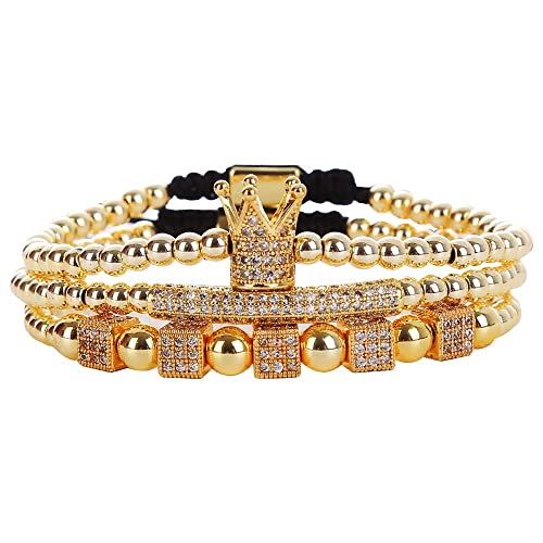 Mens Bracelet Beaded Bracelets Micro Pave Zircon Bracelets for Men Women Bracelets for Men Stainless Steel Cuff Bangle - color: F-gold