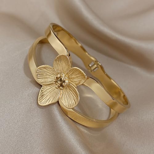 hotoo Gold Plated Bangle Bracelet for Women - style: Flower