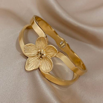 hotoo Gold Plated Bangle Bracelet for Women - style: Flower