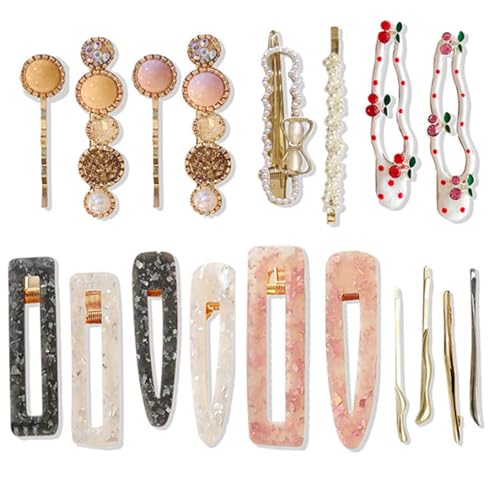 18 PCS Pink Macaron Pearl Fashion Hair Clips Set, Cute Acrylic Resin Hair Barrettes Pins, Fancy Hairpin Accessories Headwear Styling Tools, Gifts for Women Teens Decorative Wedding - color: Macaron Pink