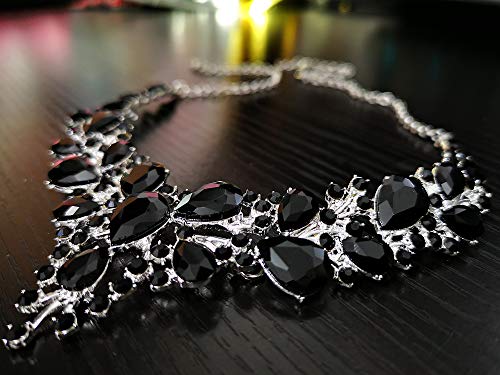 Rhinestone Bridal Jewelry Sets for Women Crystal Necklace Earrings Bracelet Set Silver-Tone Wedding Bridal Bridesmaid Gifts fit with Wedding Dress - color: C:3pcs-Black Tone Necklace + Earrings + Bracelet set
