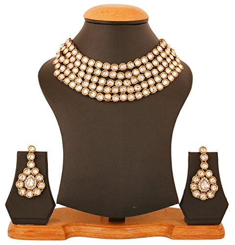 Touchstone Indian Bollywood Traditional Craftsmanship Mughal Designer Jewelry Wedding Necklace Set in Antique Gold Or White Tone for Women. - style: D076 Gold