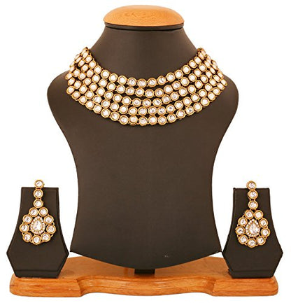 Touchstone Indian Bollywood Traditional Craftsmanship Mughal Designer Jewelry Wedding Necklace Set in Antique Gold Or White Tone for Women. - style: D076 Gold