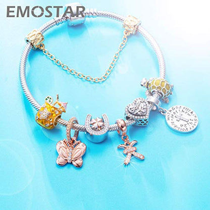 EMOSTAR Zodiac Sign Charms fits European Charm Bracelet – Rose Gold 925 Sterling Silver Necklace Pendant, 12 Horoscope Constellation Dangle CZ Birthstone Beads, Gifts for Women/Men/Birthday - color: Pisces (2.19 – 3.20)
