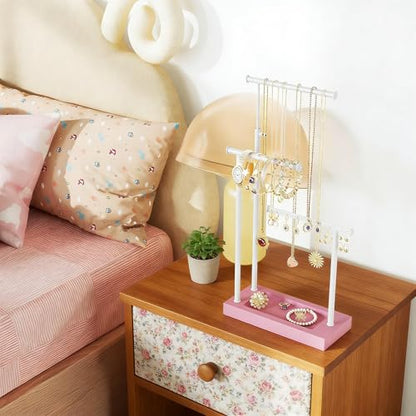 SRIWATANA Pink & White Extra Tall Necklace Holder, Jewelry Display Stand | Sturdy Tall Jewelry Organizer; Chic necklace organizer to Display Long Necklaces, Pendants, Chains Without Tangling - color: Pink & White