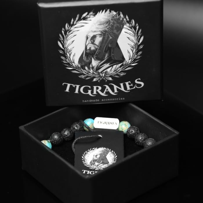 Tigranes Premium Natural Stone Bracelet Collection – Handmade Gemstone Jewelry in Luxury Branded Gift Box - style: Turquoise-Lava Balance