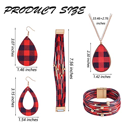 Ornaland 4 Pcs Leather Earrings Necklace Bracelet Set Print Earrings Faux Leather Necklace Multi-Layer Bracelet Jewelry Set Gifts for Women - color: A2