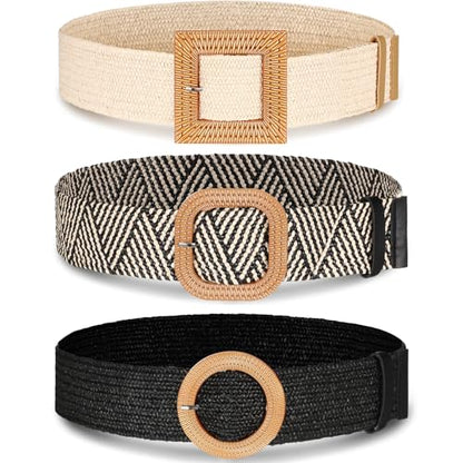 Syhood Woven Belt Dress - color: Black, Black White, Beige, size: Fit Waist Size Below 40''