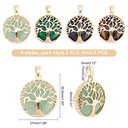 PH PandaHall Tree of Life Pendant Crystal Stone Charms Natural Synthetic Gemstone Pendant Flat Round Quartz Charms