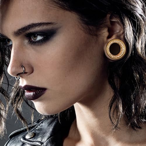 Vankula 2 Pcs Ear Gauges 0g(8mm)-5/8"(16mm) High Polish Single Flare Ear Tunnels 5A Cubic Zirconia Hypoallergenic Plugs for Stretched Ears Tapered Wedding Gift Body Jewelry - color: Gold, size: 12mm(1/2")