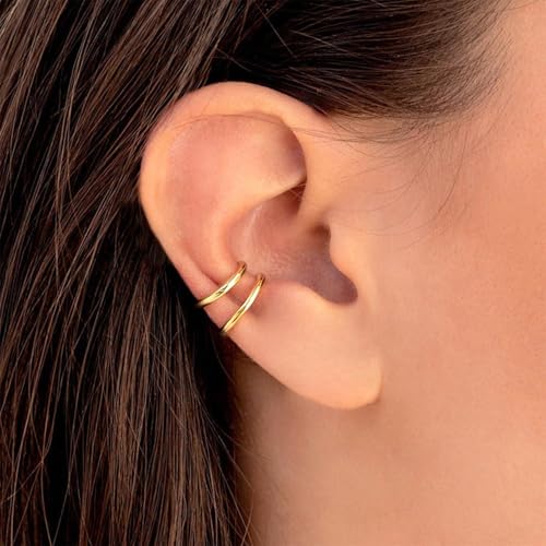 Ear Cuffs Non Piercing Ear Cuff for Women Clip on Huggie Hoop Earrings Gold Fake Earring Cuff with Chain Clips Minimalist Jewelry - color: A3:3pcs gold