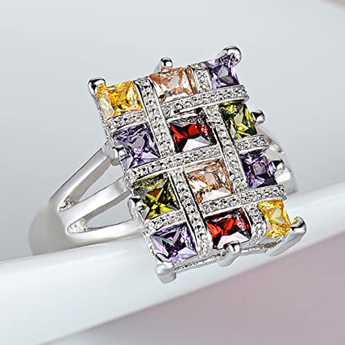 Multi Square Cubic Zrionias Crystal Ring,Platinum Plated Crystal Cocktail Party Ring for Women