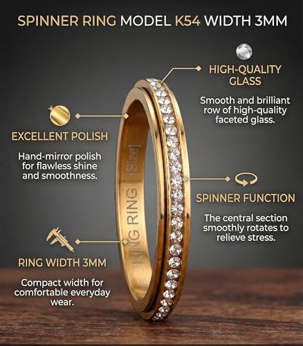King Ring 3mm Spinner Rings – Premium Stainless Steel Fidget Rings for Women - Designed in USA - color: Gold White