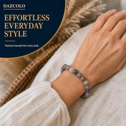 8mm Natural Crystal Stretch Bracelet | Handmade Round Stone Bead Bracelet, Runs Large, Meditation Yoga Gift for Women & Men - color: Moss Agate