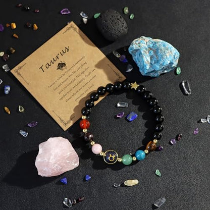 Zodiac Bracelets for Women 12 Constellations Healing Crystal Stone Beads Bracelet Birthday Zodiac Gifts Horoscope Spiritual Bracelet - color: Taurus