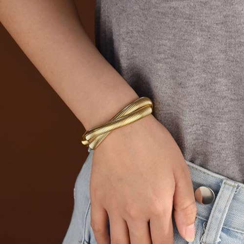 Bling Jewelry Omega Cobra Bangle Stretch Bracelet Rose Gold Silver Tone Stainless Steel - color: Gold