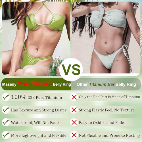 G23 Titanium Dangle Belly Button Rings for Women Dangling Navel Rings CZ Belly Rings Curved Barbell Internally Threaded Belly Piercing Jewelry - color: Gold