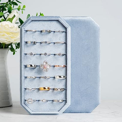 Velvet Ring Organizer Display Tray Jewelry Box Earring Holder Case | for Wedding Birthday Christmas Day (Light Ocean Blue) - color: Light Ocean Blue
