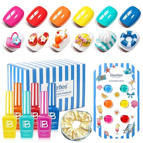 Beetles Neon Gel Nail Polish, Sunstripe, 6 Colors Gel Nail Polish Set | Summer Voyage Collection, Color-Matched Bottle Design, Soak Off UV LED, Long-Lasting Nails Art for Home DIY & Holiday - color: 0-Sunstripe