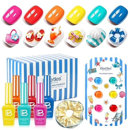 Beetles Neon Gel Nail Polish, Sunstripe, 6 Colors Gel Nail Polish Set | Summer Voyage Collection, Color-Matched Bottle Design, Soak Off UV LED, Long-Lasting Nails Art for Home DIY & Holiday - color: 0-Sunstripe