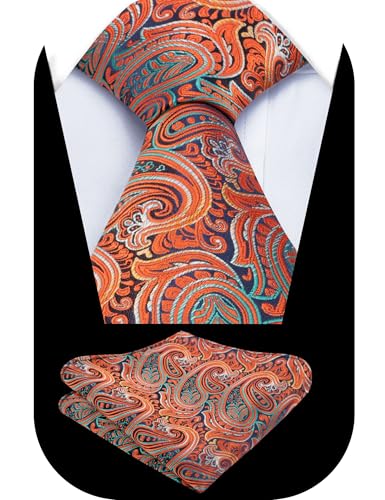 Alizeal Mens Gradient Paisley Necktie and Pocket Square Set | Elegant Design Perfect for Weddings Banquets Business Formal Events - color: 143-orange+green
