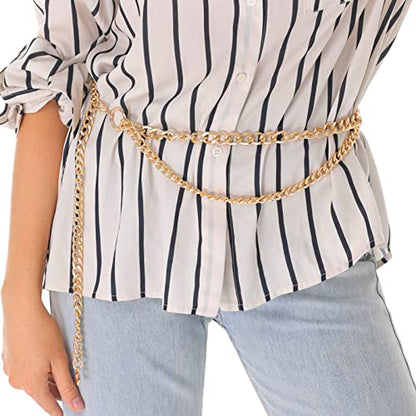 FAN&LOUIS Gold Waist Chain Belt for Women Dresses Metal Link Dangling Cinturones De Mujer - size: M:Fits waist size 31