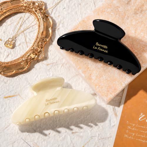 Aileam Acetate Hair Claw Clips for Women, Hair clip French Design Strong Hold Non-Slip claw clips for Thick Hair, 2 Pack - color: Black Cream Stripe