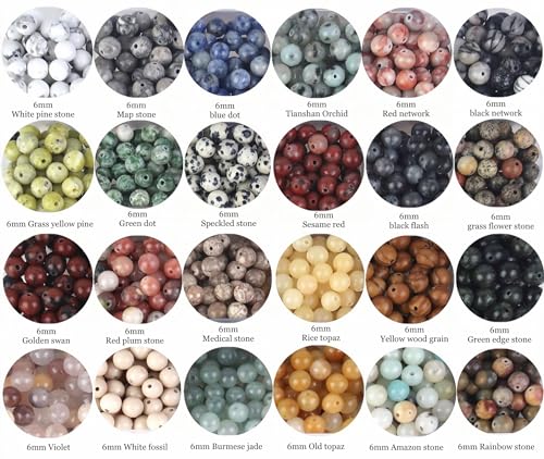 1200Pcs 6mm Natural Stone Beads,1mm Hole Adult for Jewelry Making - color: 6mm-24 Colors Materia-A