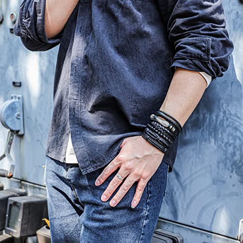 Mens Bracelet Braided Leather Punk Rock Cuff Bracelets Wrap Bracelet for Men Women Black - color: A:Black
