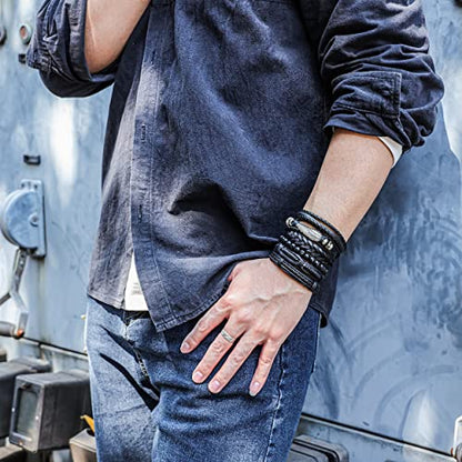 Mens Bracelet Braided Leather Punk Rock Cuff Bracelets Wrap Bracelet for Men Women Black - color: A:Black