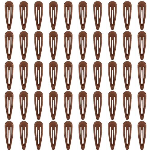 Glossy Light Brown Snap Hair Clips, 50 PCS Barrettes for Women | non-slip metal design in natural neutral tones, ideal for everyday styling, 2 Inch - color: Light Brown