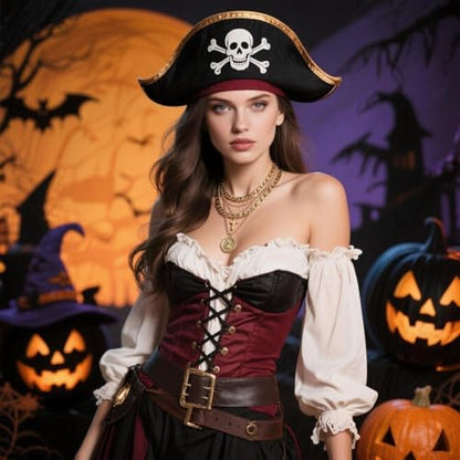 Todenb Layered Gold Pirate Necklace for Women Chunky Chain Pirate Jewelry 80s 90s Coin Pendant Necklace Pirate Costume Accessories - color: Cross g